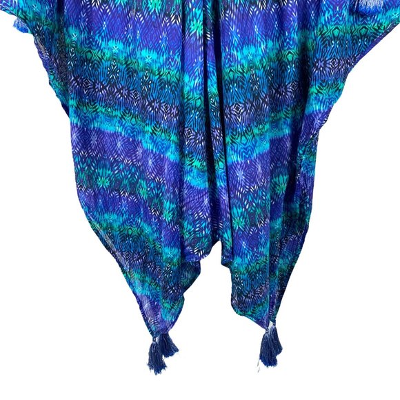 Miraclesuit Blue Curacao Caftan 100% Cotton Ikat Swimwear Cover Up Size M - Picture 8 of 11